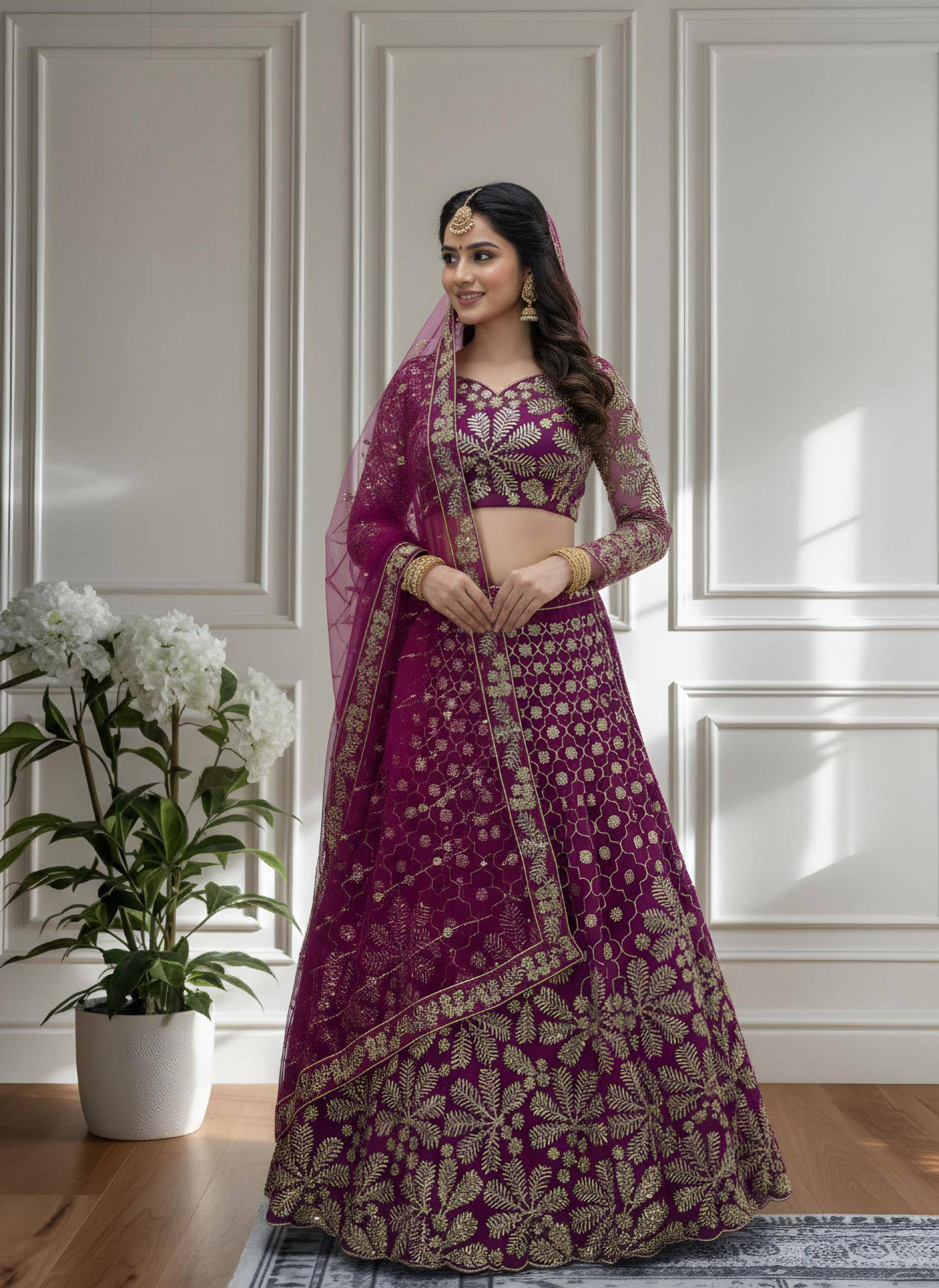 Shine in style with this beautifully Butterfly Net Purple Lehengha choli with price in Mumbai